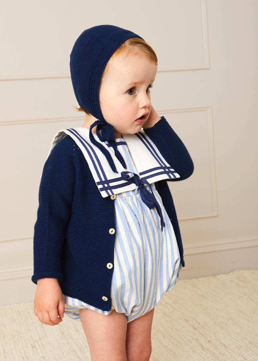 Openwork Knitted Bonnet in Navy (S-L) Knitted Accessories  from Pepa London