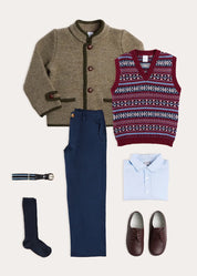 The Burgundy Fair Isle Knitted Vest Boy Look