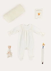 The Cream Velour Floral Embroidered All In One Look