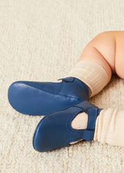 Leather T-Bar Pram Shoes in Classic Blue (17-20EU) Shoes from Pepa London
