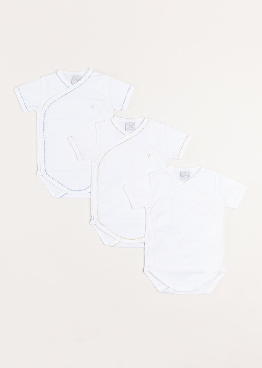 Three Short Sleeve Bodysuit Embroidered Set (1mth-12mths) TOPS & BODYSUITS  from Pepa London US