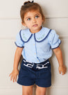 Contrast Trim Bow Front Shorts in Navy (2-10yrs) Shorts  from Pepa London US