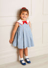 Embroidered Gingham Sleeveless Dress in Blue (12mths-10yrs) Dresses  from Pepa London US