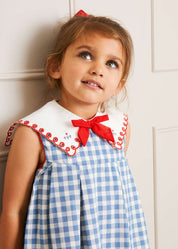 Embroidered Gingham Sleeveless Dress in Blue (12mths-12yrs) Dresses from Pepa London US