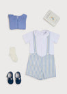 Wide Stripe Button Detail Shorts With Braces in Blue (18mths-3yrs) Shorts from Pepa London US