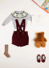 Velvet Button Detail Shorts with Braces in Burgundy (18mths-4yrs) Shorts from Pepa London US