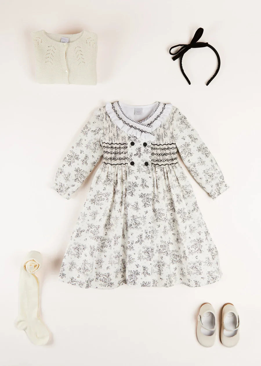 The Black and White Toile Dress Baby Girl Look Look  from Pepa London US