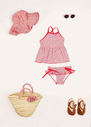 Annie Floral Print Bow Detail Straw Bag in Pink (S-M) ACCESSORIES from Pepa London US