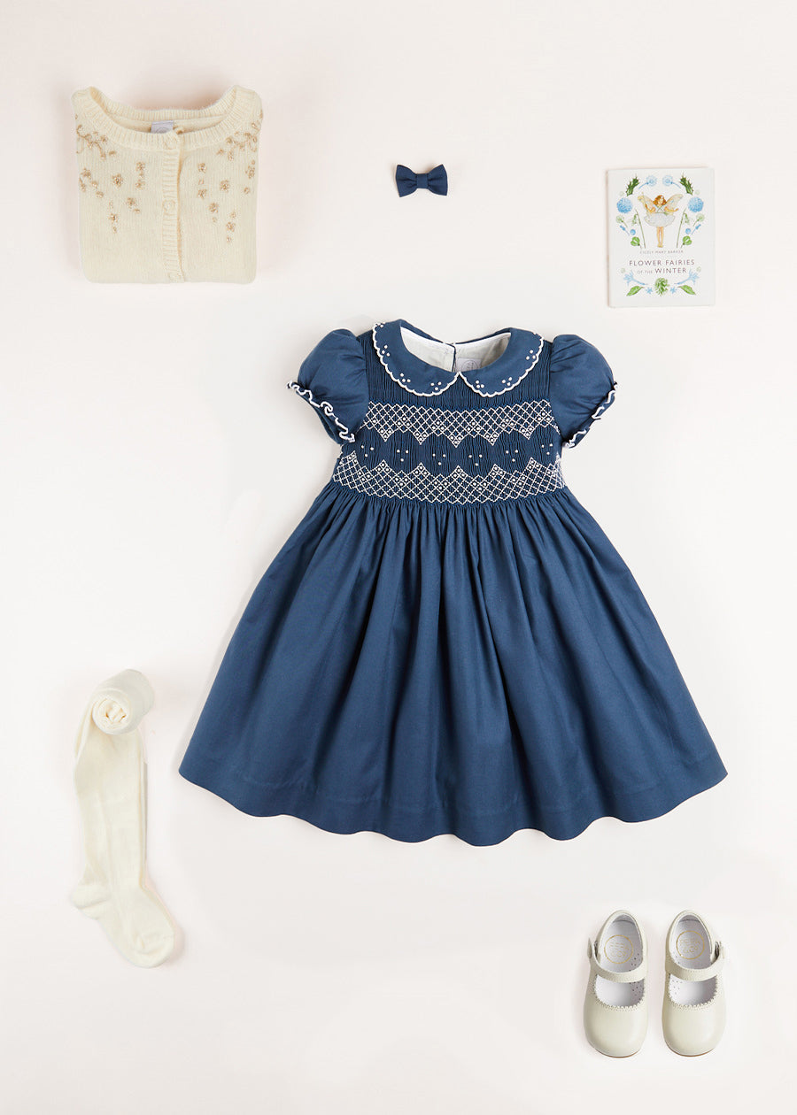 The French Blue Hand Smocked Dress Baby Girl Look LOOK from Pepa London US