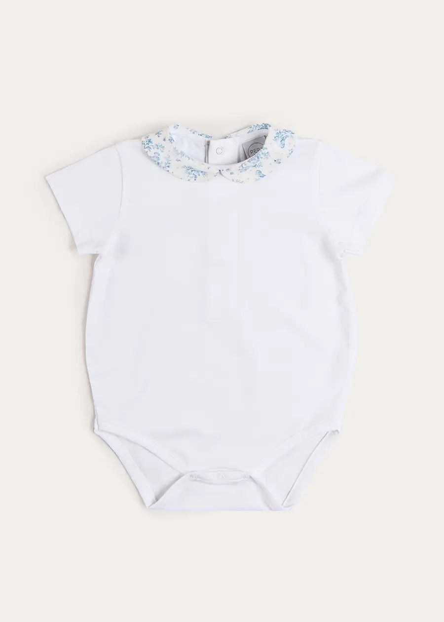 Audrey Toile Peter Pan Collar Bodysuit in Blue (1mth-2yrs) Tops & Bodysuits from Pepa London US
