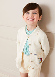 Nautical Boat Embroidery Polo Collar Cardigan in Cream (12mths-6yrs) Knitwear from Pepa London US
