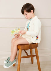 Nautical Boat Embroidery Polo Collar Cardigan in Cream (12mths-6yrs) Knitwear from Pepa London US