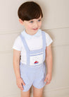 Nautical Striped Boat Embroidery Short Dungarees in Blue (18mths-4yrs) Dungarees  from Pepa London US