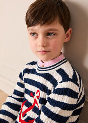 Anchor Motif Cable Knit Sailor Stripe Jumper in Navy (12mths- 10yrs) KNITWEAR from Pepa London US