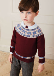 Classic Fair Isle Merino Wool Jumper in Burgundy (12mths-10yrs) Knitwear  from Pepa London