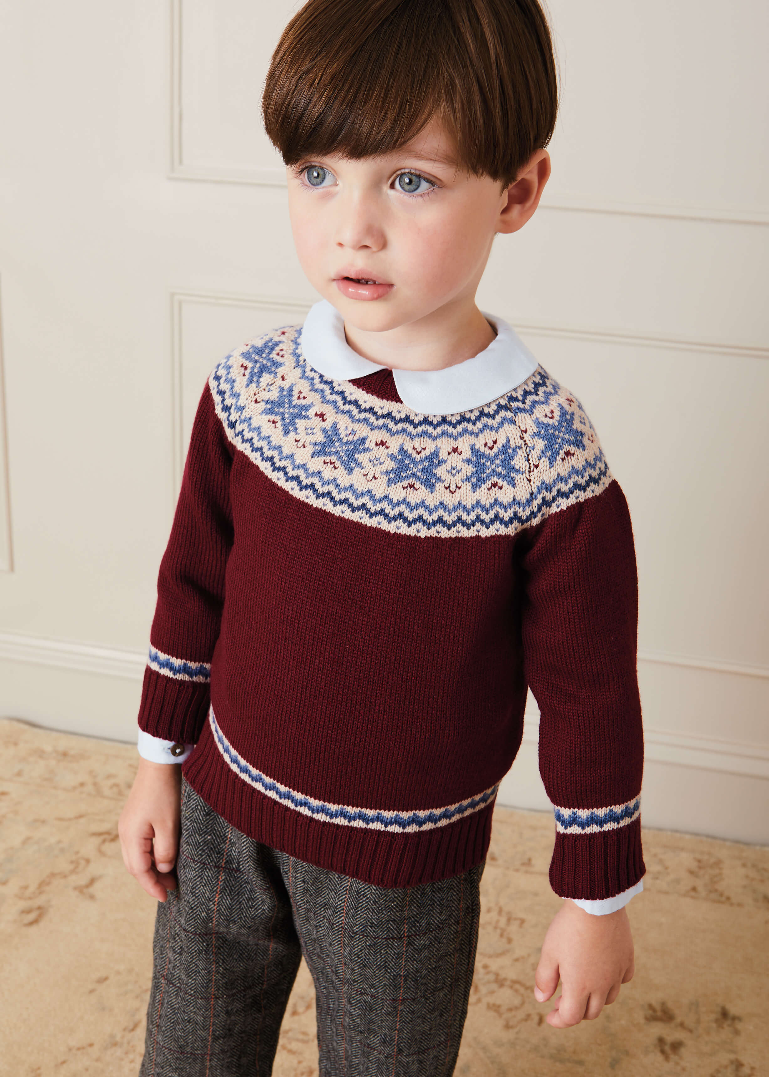 Classic Fair Isle Merino Wool Jumper in Burgundy (12mths-10yrs) KNITWEAR from Pepa London US
