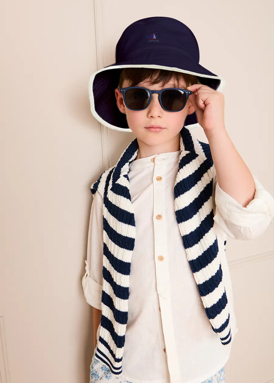 Boat Embroidered Beach Hat in Navy (S-L) Accessories from Pepa London US