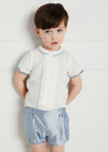 Baby Boy Celebration Blue Silk Bloomers and Linen Shirt Set (12mths-4yrs) Sets from Pepa London US