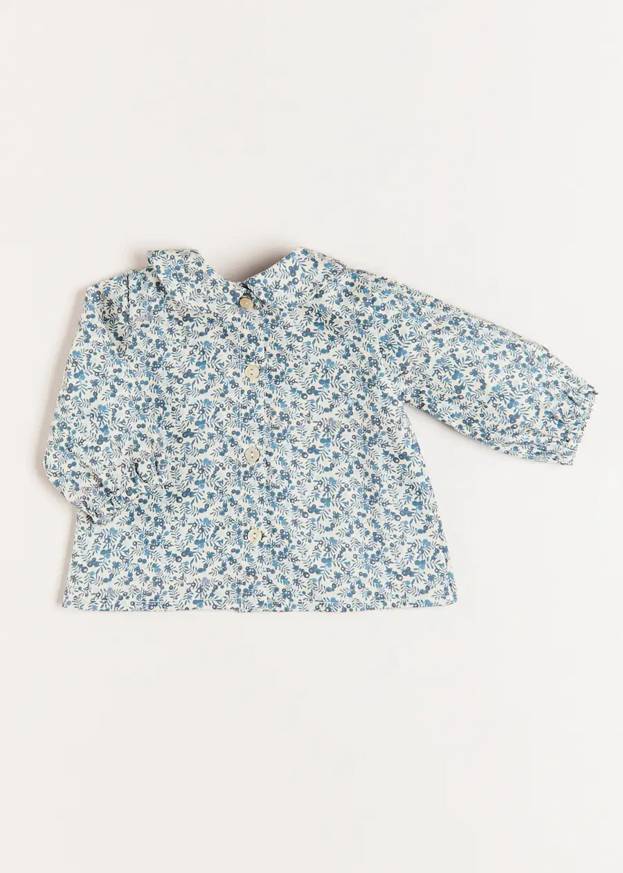 Evelyn Floral Long Sleeve Blouse in Blue (1-6mths) BLOUSES from Pepa London US