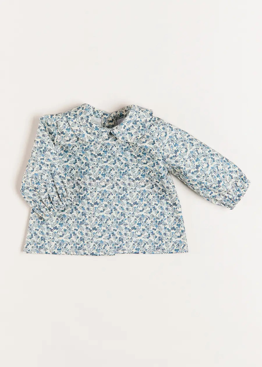 Evelyn Floral Long Sleeve Blouse in Blue (1-6mths) Blouses  from Pepa London US