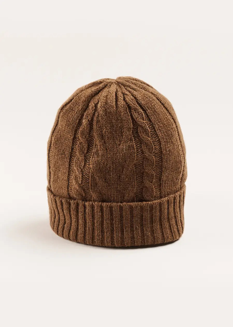 Cable Detail Knitted Hat in Brown (S-L) ACCESSORIES from Pepa London