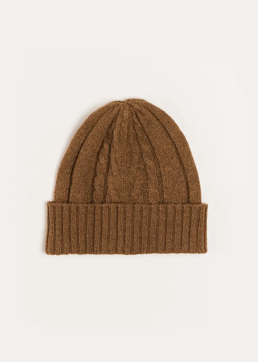 Cable Detail Knitted Hat in Brown (S-L) ACCESSORIES from Pepa London