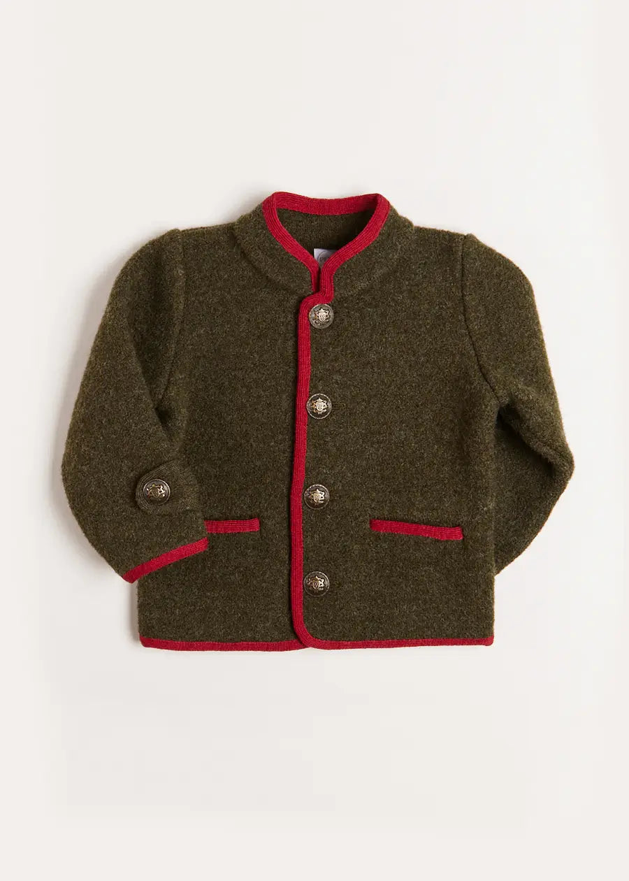 Austrian Single Breasted Contrast Trim Jacket in Green (18mths-10yrs) Coats  from Pepa London US