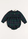 Windsor Tartan Handsmocked Romper in Green (6mths-2yrs) Rompers  from Pepa London US