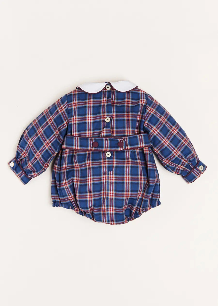 Eaton Check Hand Smocked Romper in Navy (6mths-2yrs) Rompers  from Pepa London US