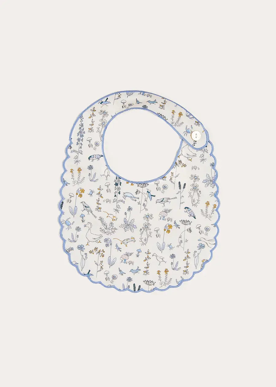 Ellis Rounded Bib with Embroidery in Blue Made with Liberty Fabric ACCESSORIES from Pepa London US