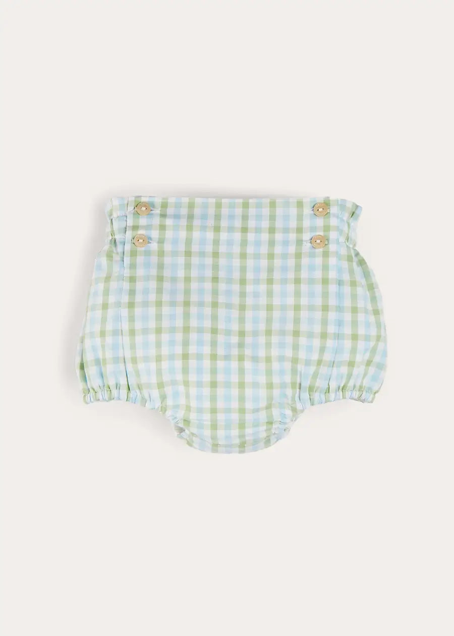 Maxwell Gingham Button Detail Bloomers in Green (1-18mths) BLOOMER from Pepa London US