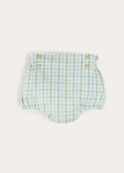 Maxwell Gingham Button Detail Bloomers in Green (1-18mths) BLOOMER from Pepa London US