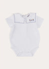 Boat Embroidery Statement Collar Short Sleeve Bodysuit in White (3mths-2yrs) TOPS & BODYSUITS from Pepa London US