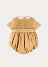 Peter Pan Collar Hand Smocked Short Sleeve Romper in Camel (6mths-2yrs) ROMPERS from Pepa London US