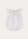 Hand Smocked Sleeveless Romper in White (3-18mths) ROMPERS from Pepa London US