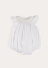 Hand Smocked Sleeveless Romper in White (3-18mths) ROMPERS from Pepa London US