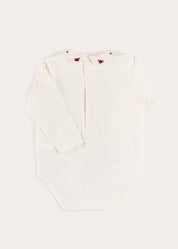 Flower Embroidered Collar Long Sleeve Bodysuit in Red (1mth-3yrs) Tops & Bodysuits from Pepa London US