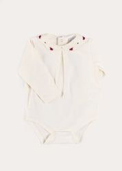Flower Embroidered Collar Long Sleeve Bodysuit in Red (1mth-3yrs) Tops & Bodysuits from Pepa London US
