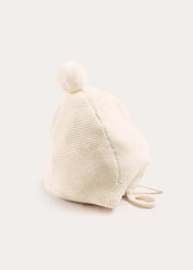 Merino Wool Pom Pom Hat in Cream (S-L) Knitted Accessories from Pepa London US