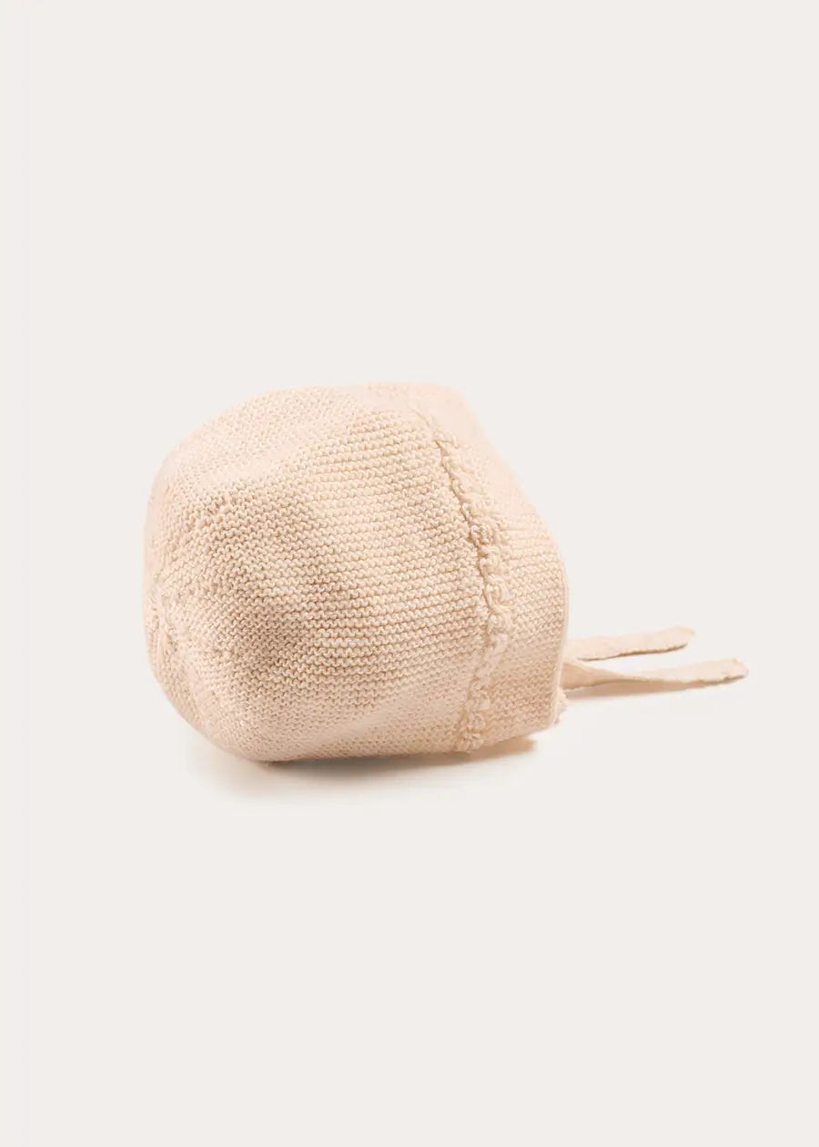 Openwork Cable Knit Bonnet in Cream (S-L) Bonnets from Pepa London US