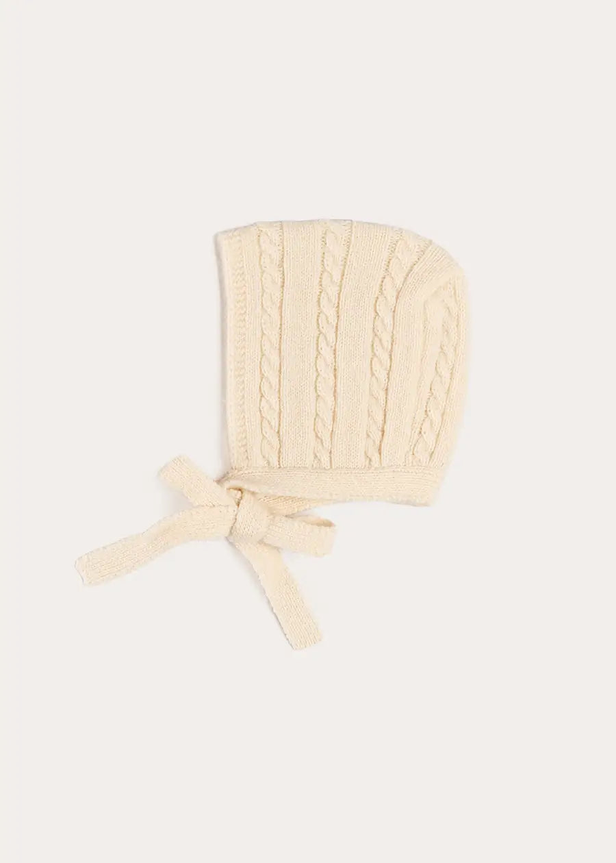 Cashmere Cable Knit Bonnet in Cream (XS-L) Bonnets from Pepa London US