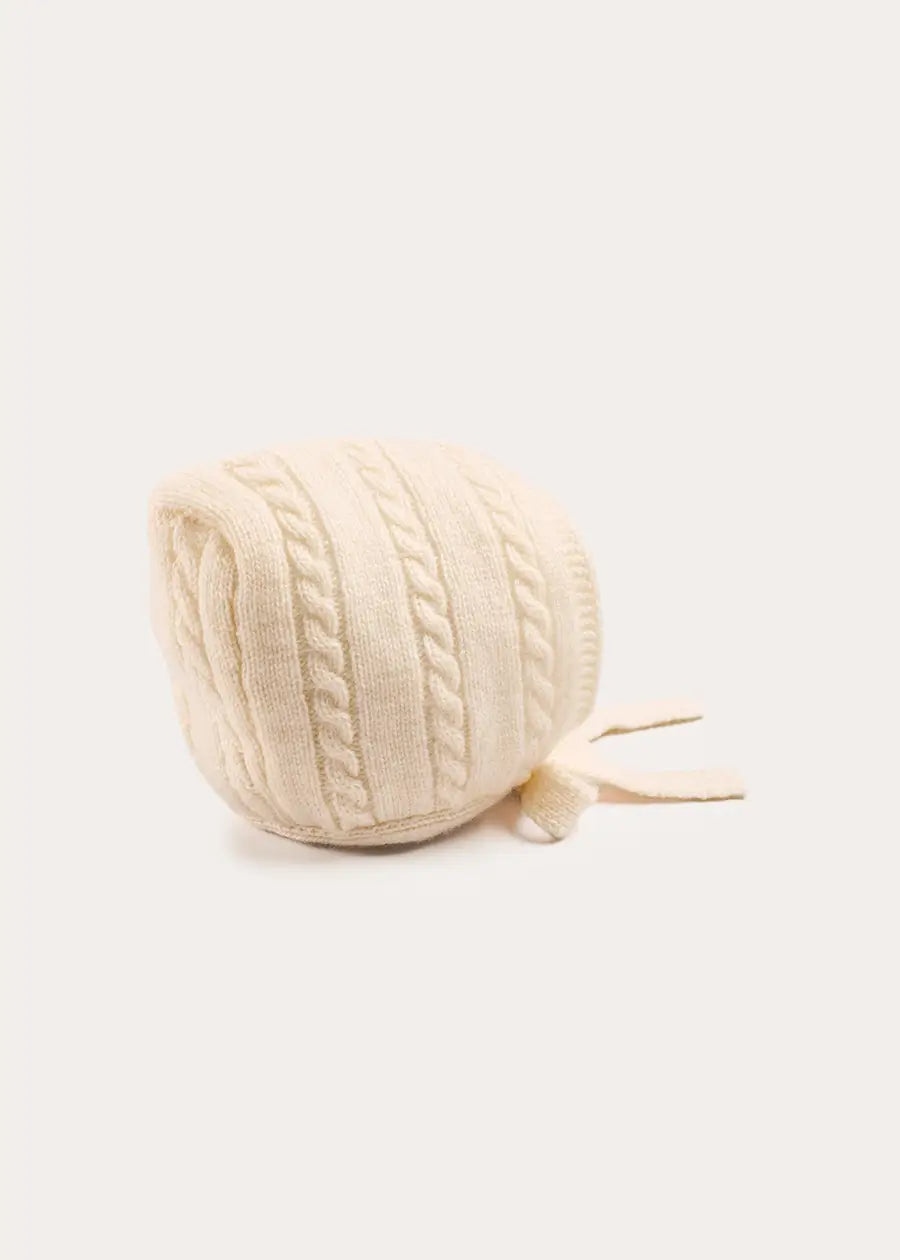 Cashmere Cable Knit Bonnet in Cream (XS-L) Bonnets from Pepa London US
