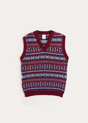 Jacquard Knit Sweater Vest in Burgundy (4-10yrs) Knitwear from Pepa London US
