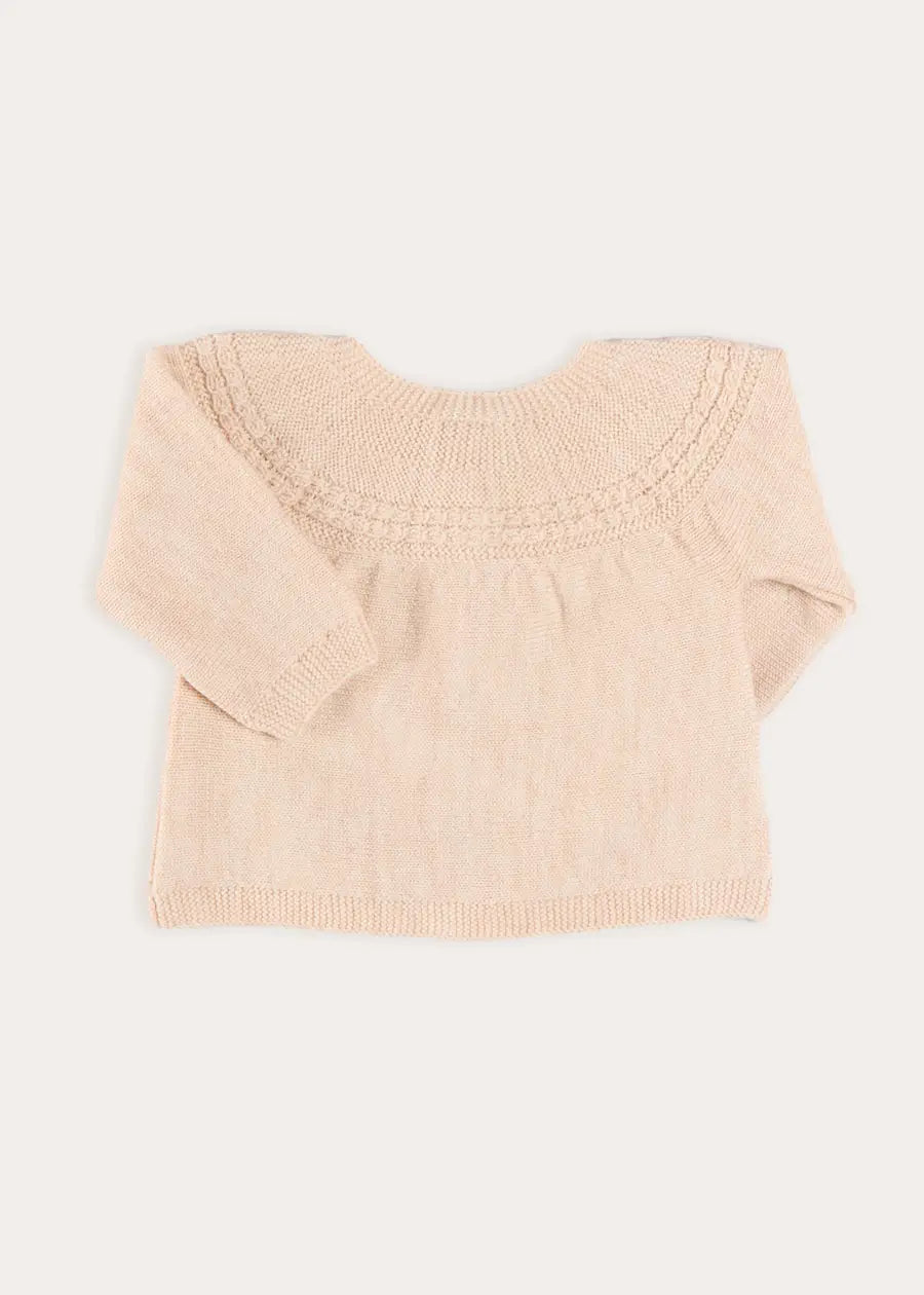 Openwork Trim Detail Cardigan in Cream (1mth-12mths) Knitwear from Pepa London US