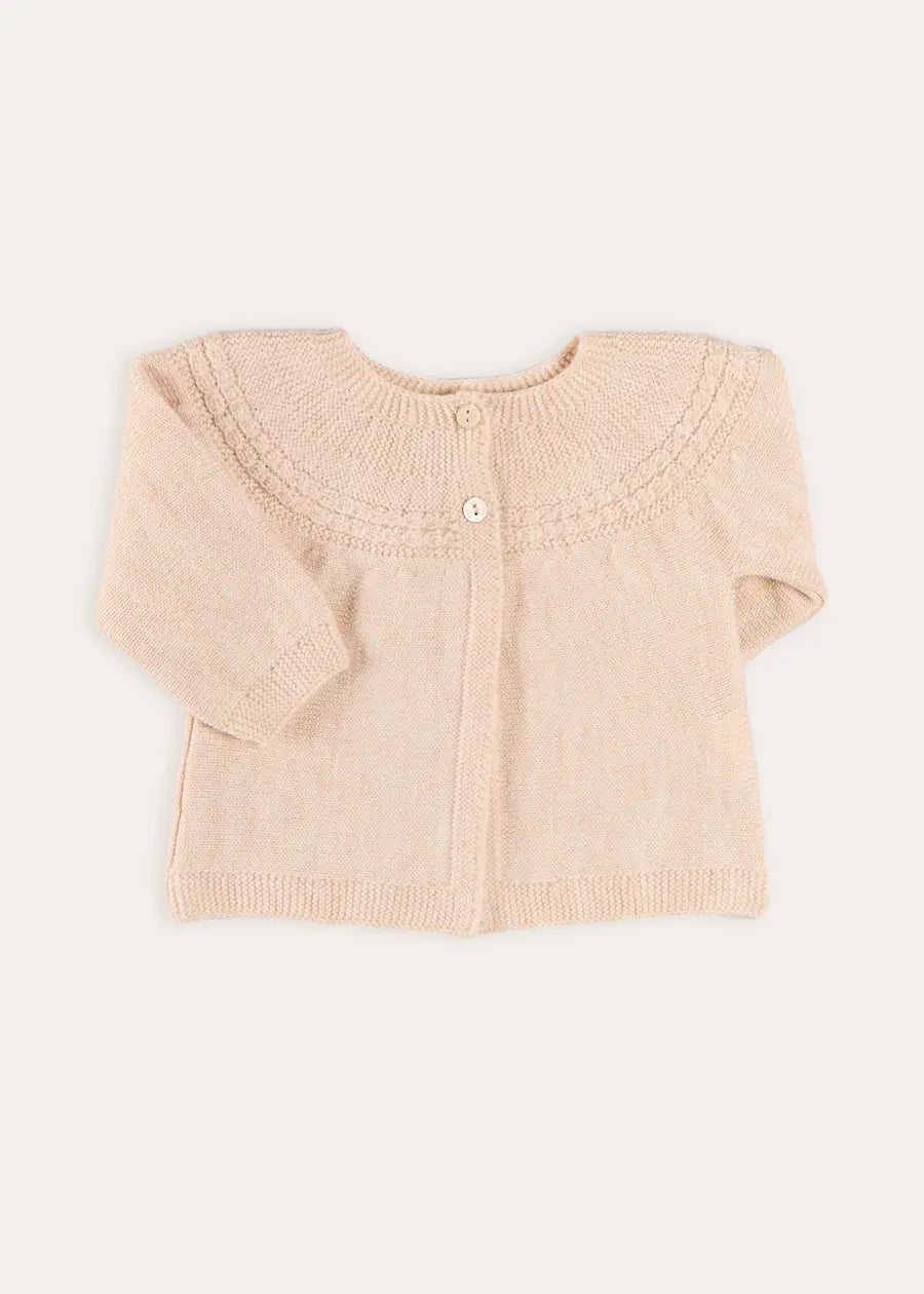 Openwork Trim Detail Cardigan in Cream (1mth-12mths) Knitwear from Pepa London US