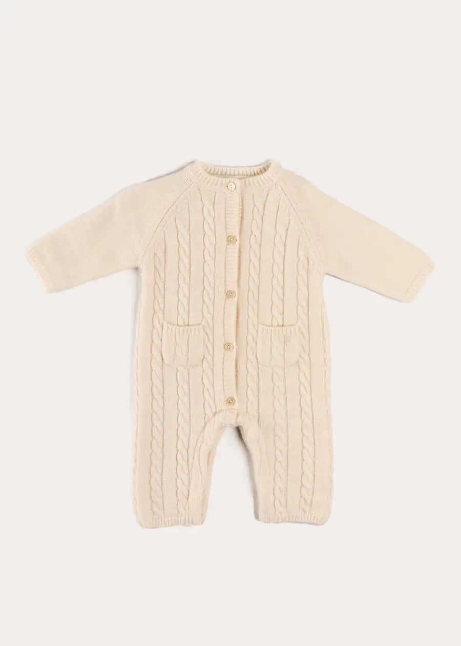 Cashmere Cable Knit Pocket Detail All In One in Cream (1mth-12mths) ALL-IN-ONE from Pepa London US