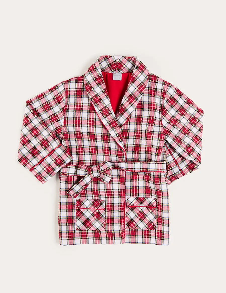 Francis Tartan Long Sleeve Dressing Gown in Red (2-10yrs) Nightwear from Pepa London US