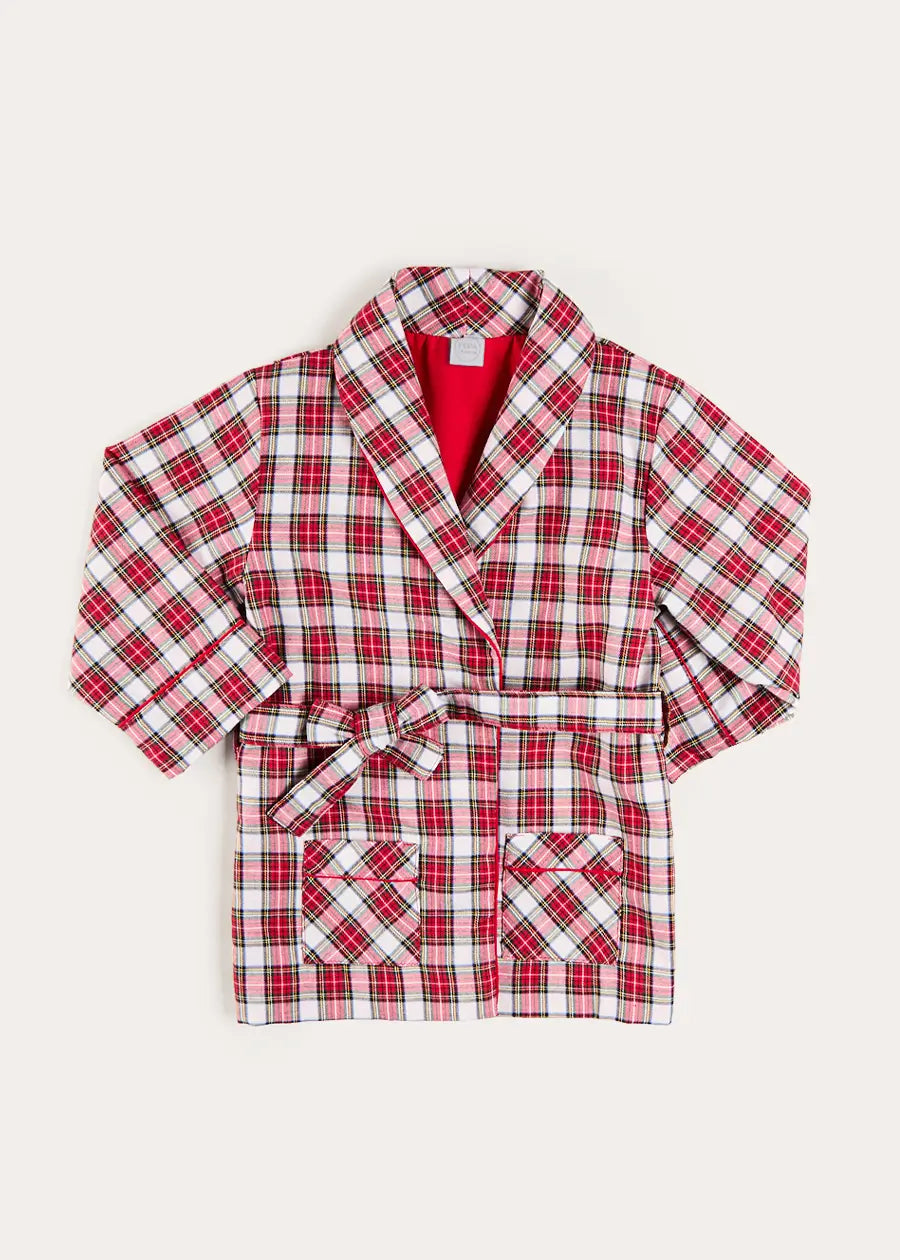 Francis Tartan Long Sleeve Dressing Gown in Red (2-10yrs) Nightwear from Pepa London US