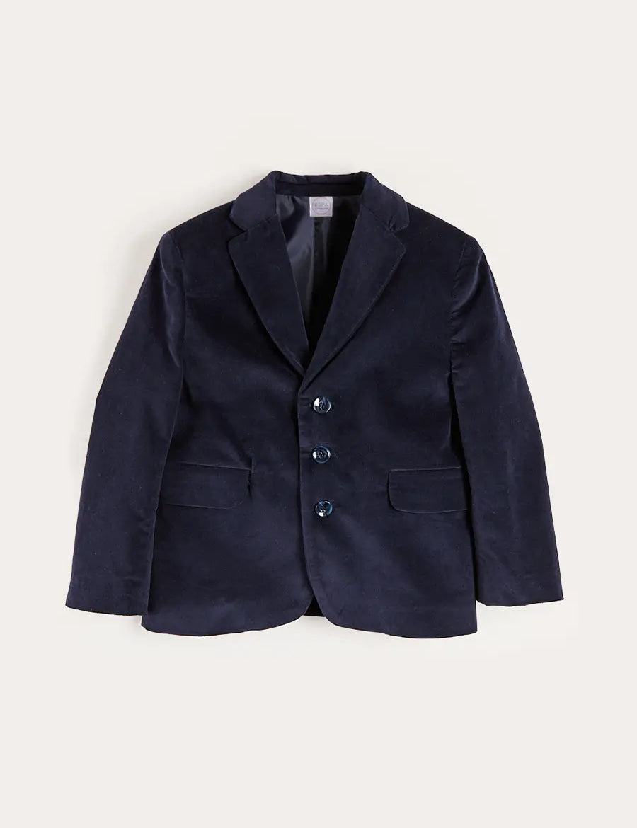 Velvet Three Button Blazer Jacket in Navy (4-10yrs) Coats from Pepa London US