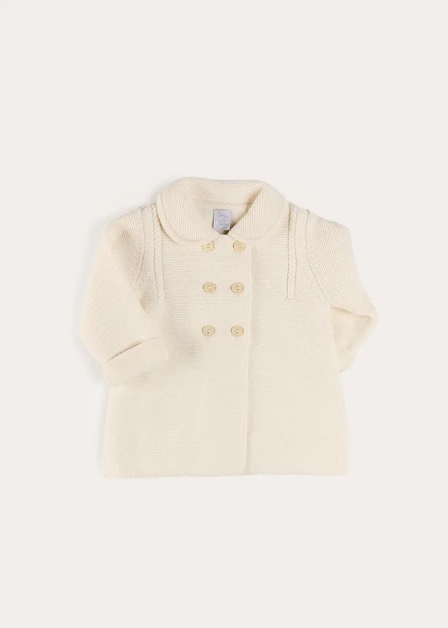 Double Breasted Knitted Buttoned Coat in White (6mths-2yrs) Coats from Pepa London US